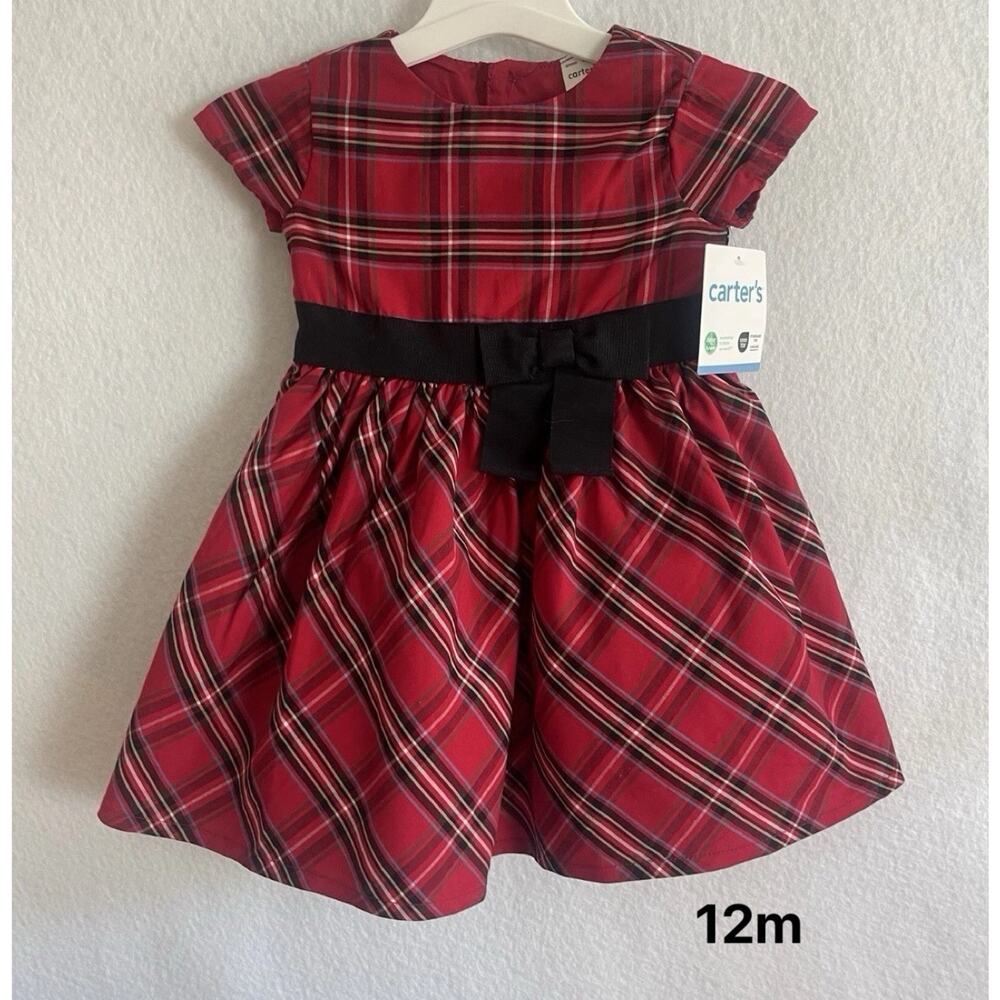 Carter's Christmas Baby Girls 2-Pcs Red Plaid Dress Holiday Festive W/Undies 12m